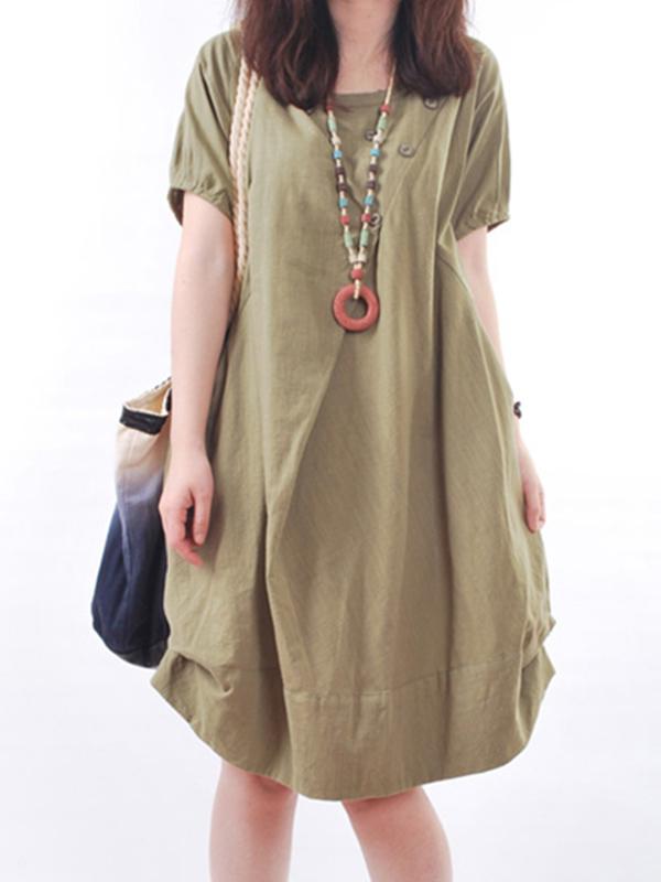 Women Short Sleeve Pockets Cocoon Casual Dress