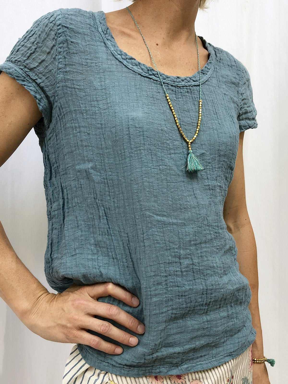 Plain Linen Short Sleeve Casual Blouses