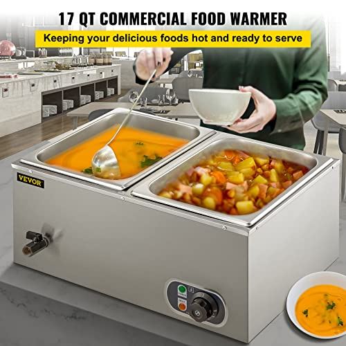 2-Pan Commercial Food Warmer 1200W Electric Countertop Steam Table