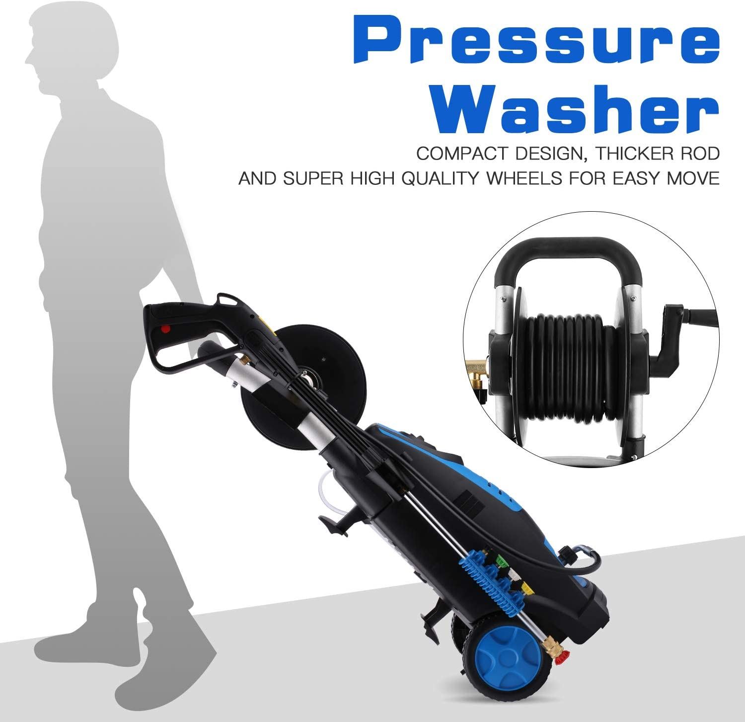 Electric Pressure Washer Power Washer Machine 1800W High Power Washer with Soap Bottle and Hose Reel