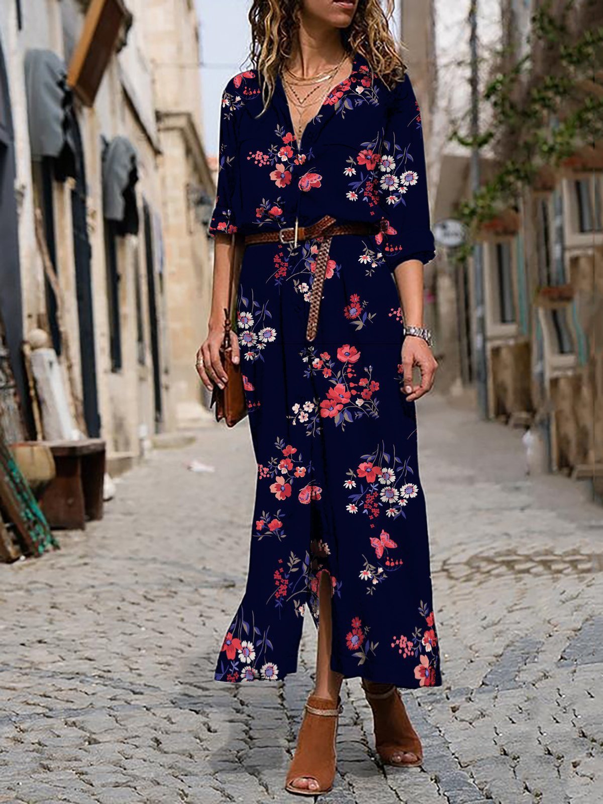 Floral-Printed Maxi Holiday Dress