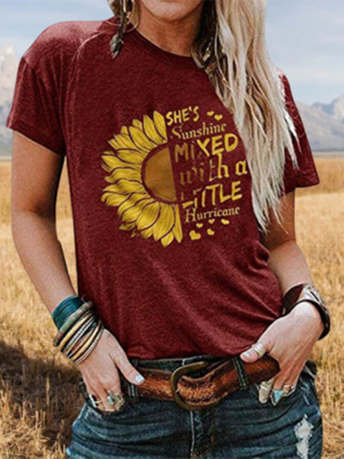 Casual Graffiti Printed V-neck Short Sleeve T-shirt