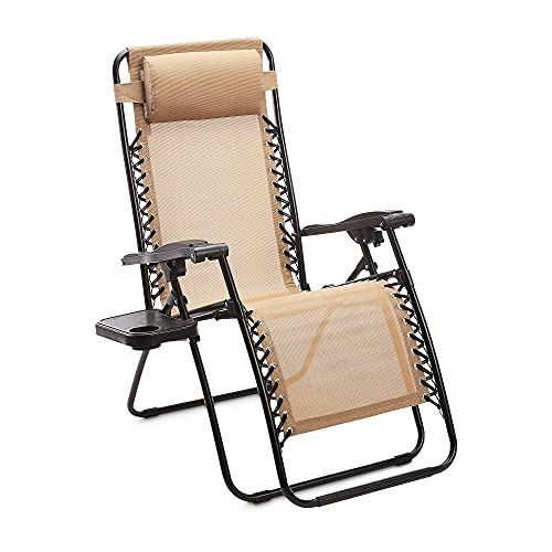Zero Gravity Lounge Chair with Side Table – Set of 2, Beige