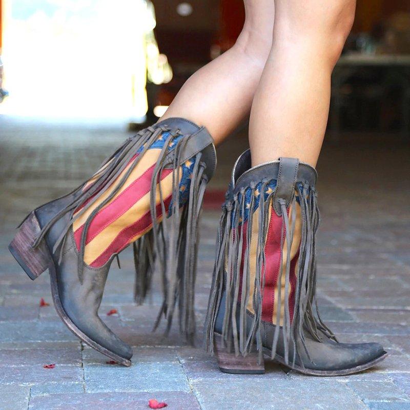 Women's Fringed Low Heel Casual Boots