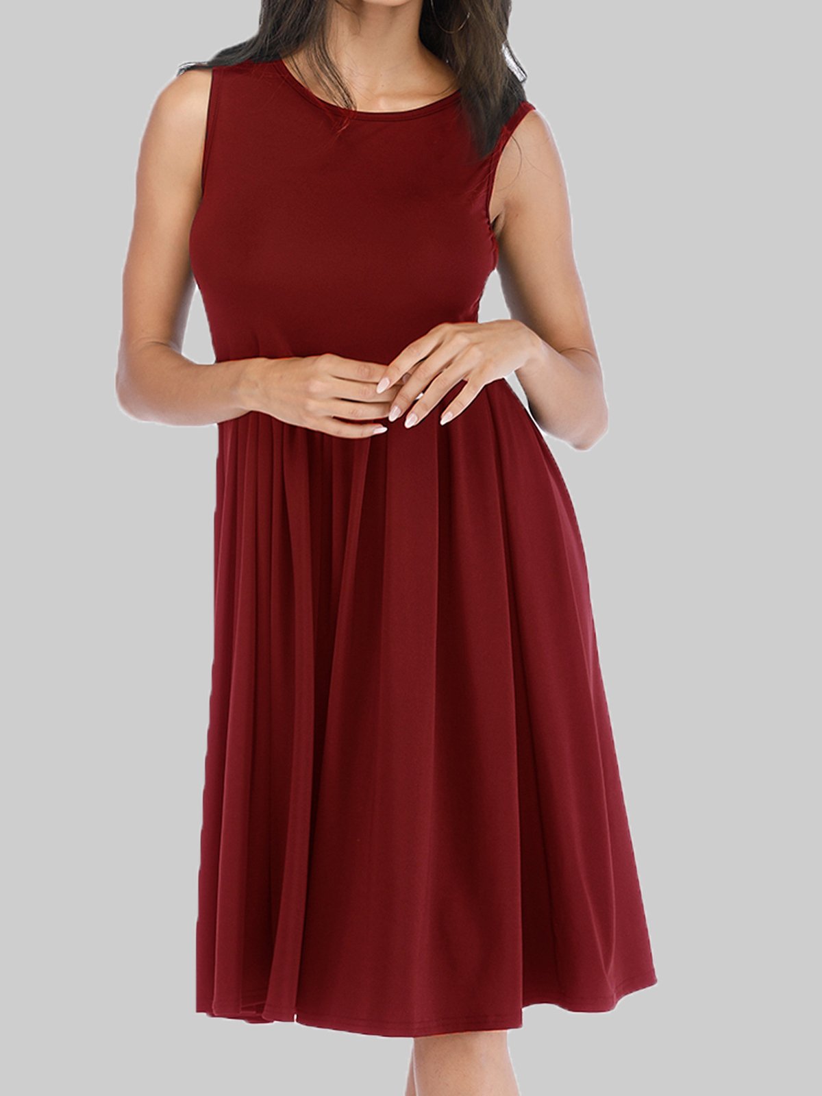 Women Plain Midi Dresses Crew Neck A-Line Daily Casual Dresses