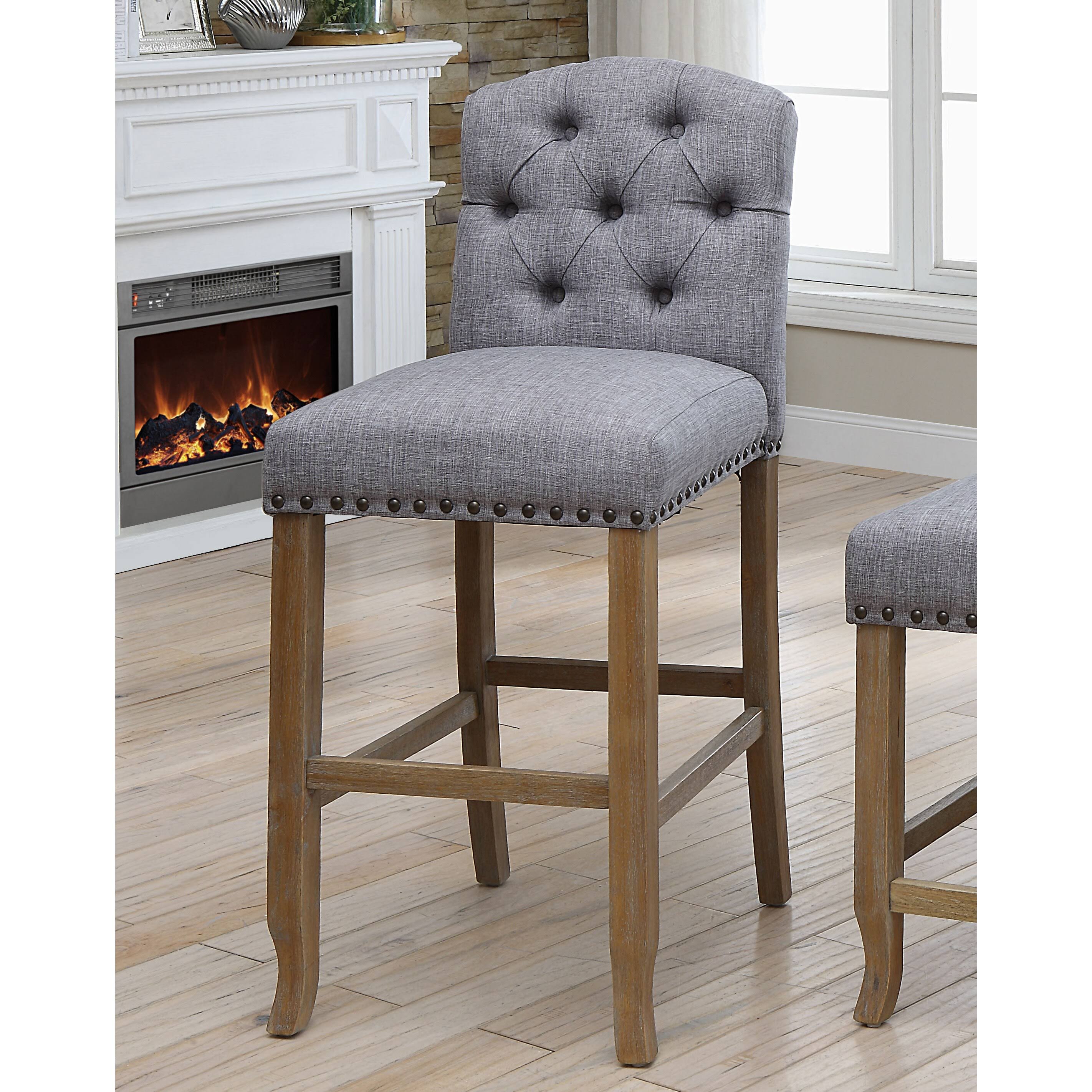 Furniture of America Hail Rustic Fabric Tufted Bar Chairs (Set of 2) Dark Grey, Brown