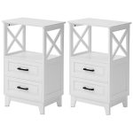Wooden Nightstand w/ 2 Drawers & Storage Shelf for Bedroom, Living Room/Set of 2