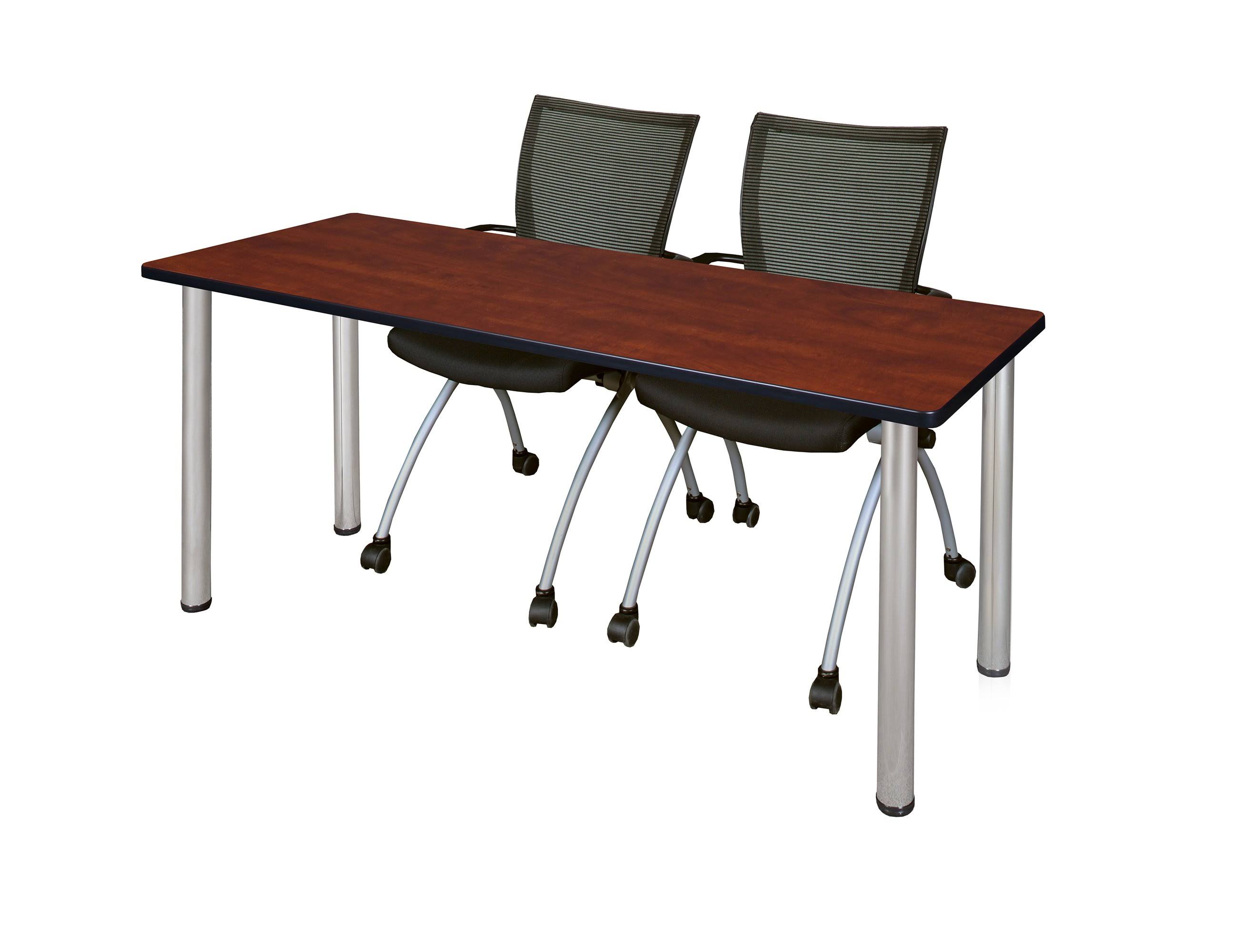 Regency 60x22 x 24x22 Kee Training Table- Cherry/ Chrome 2 Apprentice Chairs- Black