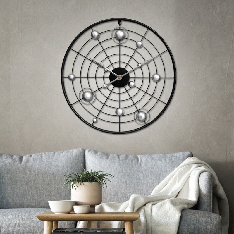 Mesh Living Room Clock Home Planet round Concept Clock Wall Clock