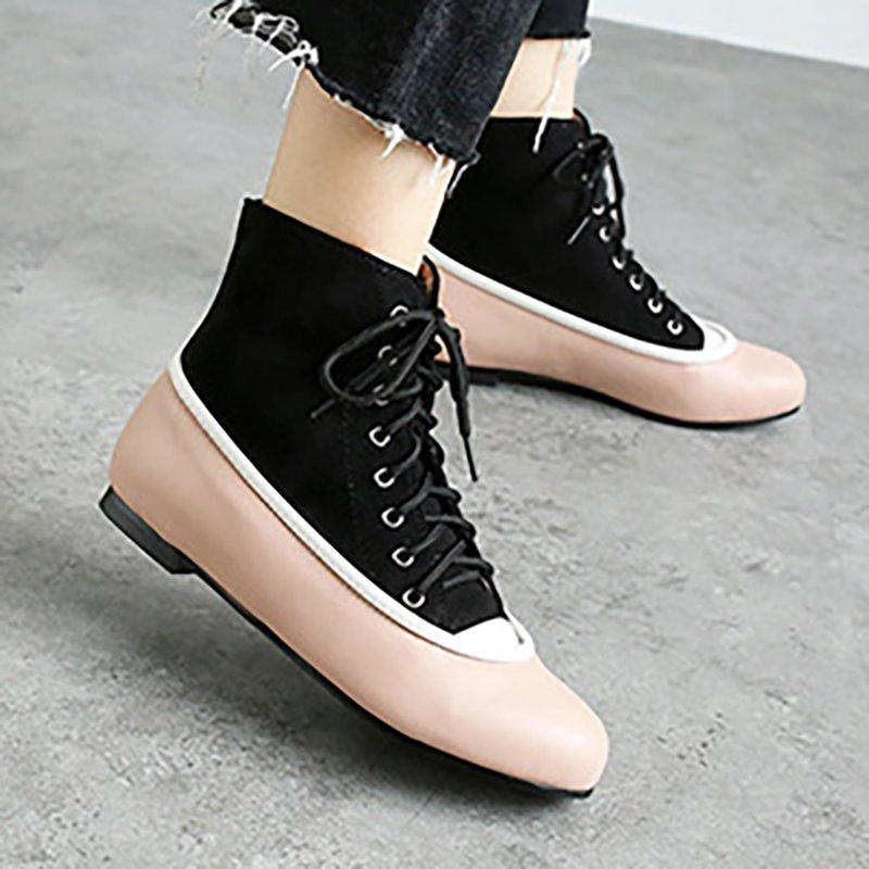 Chunky Heel Winter Lace-up Plus Size Boots Artificial Leather Ankle Booties