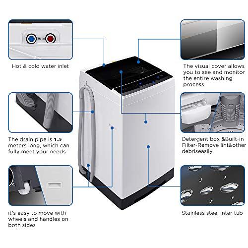 Full-Automatic Compact Washer with Wheels, 1.6 cu. ft, 11 lbs capacity