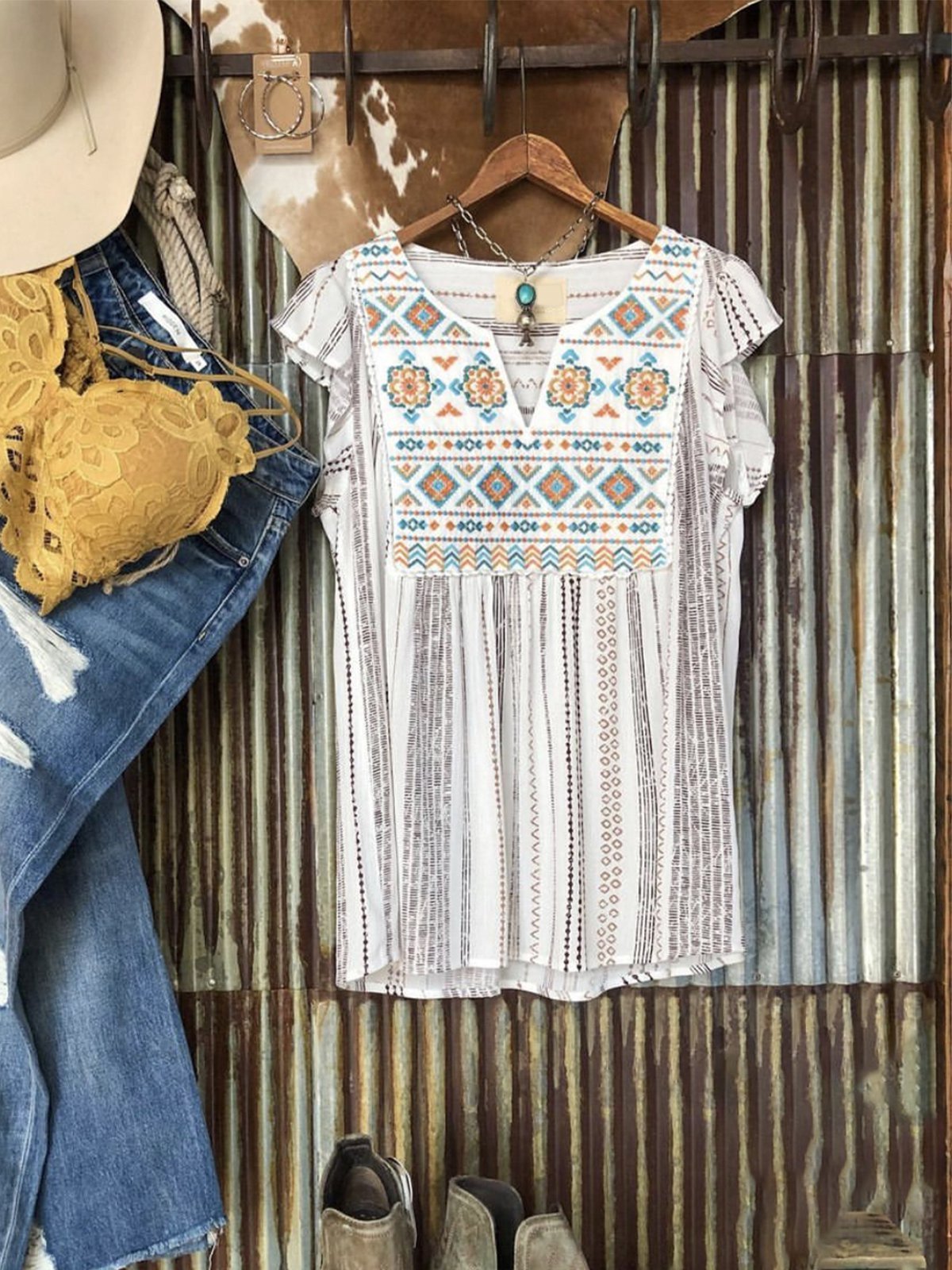 Boho Lithe Chiffon Geometric Sleeveless Shirts & Tops