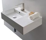 Hole Ceramic Wall Mounted Rectangular Bathroom Sink, 23.62 x 17.32 x 5.51 inches