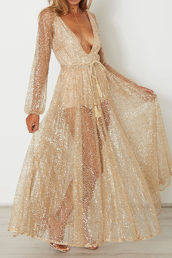 Sexy Deep V Sequined Dress