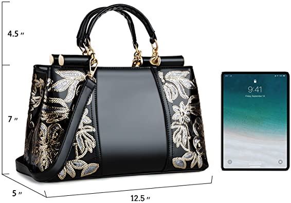 Nevenka Women Patent Leather Fashion Handbags, Black