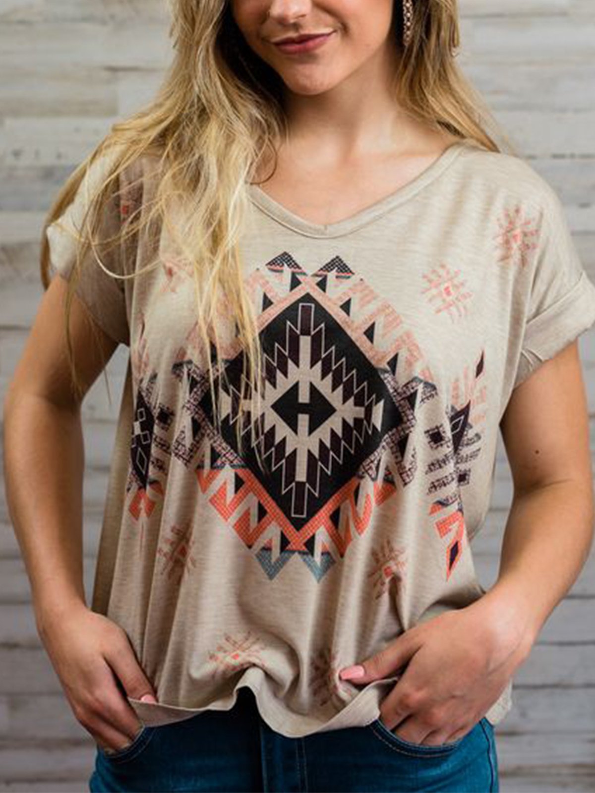 Casual Print Loose Short Sleeve T-Shirt