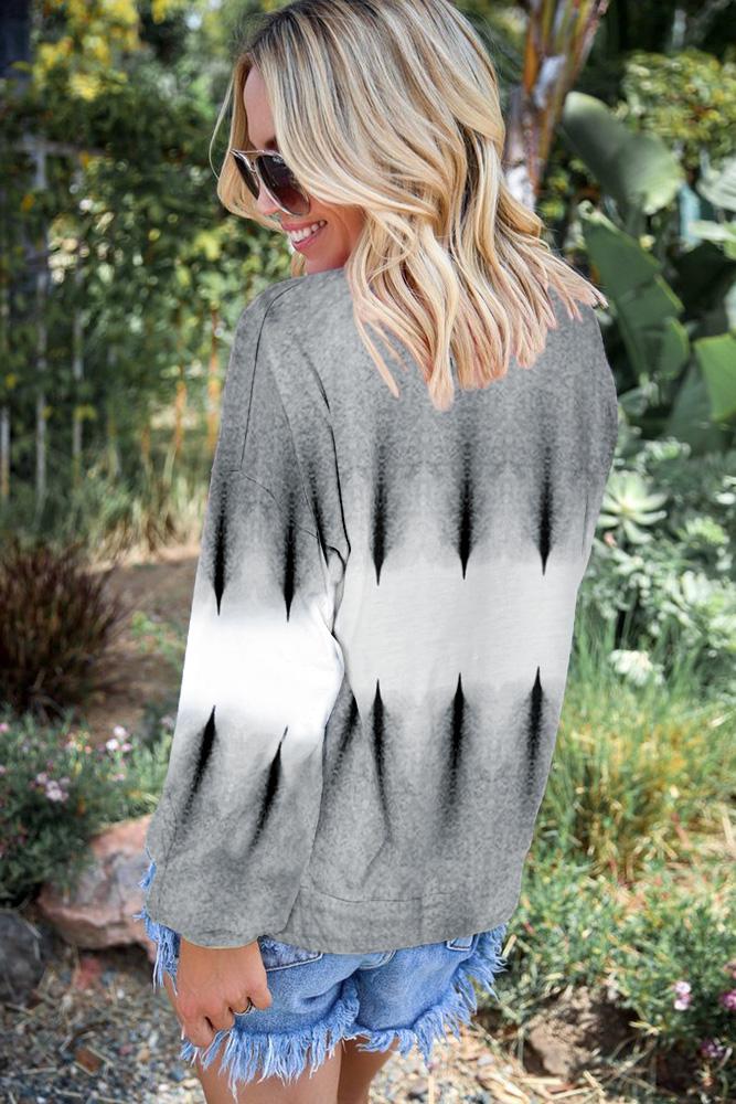 Light Gray Color Block Tie Dye Pullover Sweatshirt