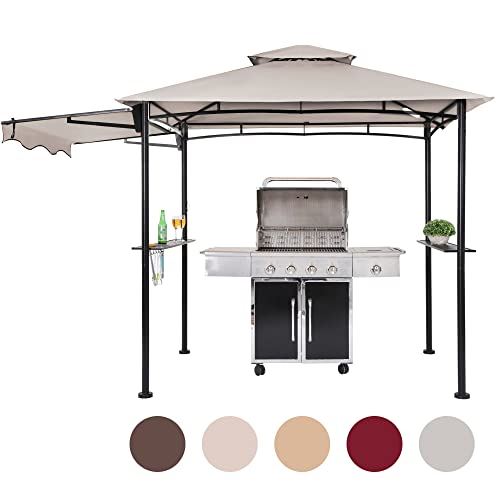 FAB BASED 5��11 Grill Gazebo, Outdoor BBQ Grill Patio Canopy with Extra Shadow & LED Lights, Barbeque Gazebo Canopy (Grey)