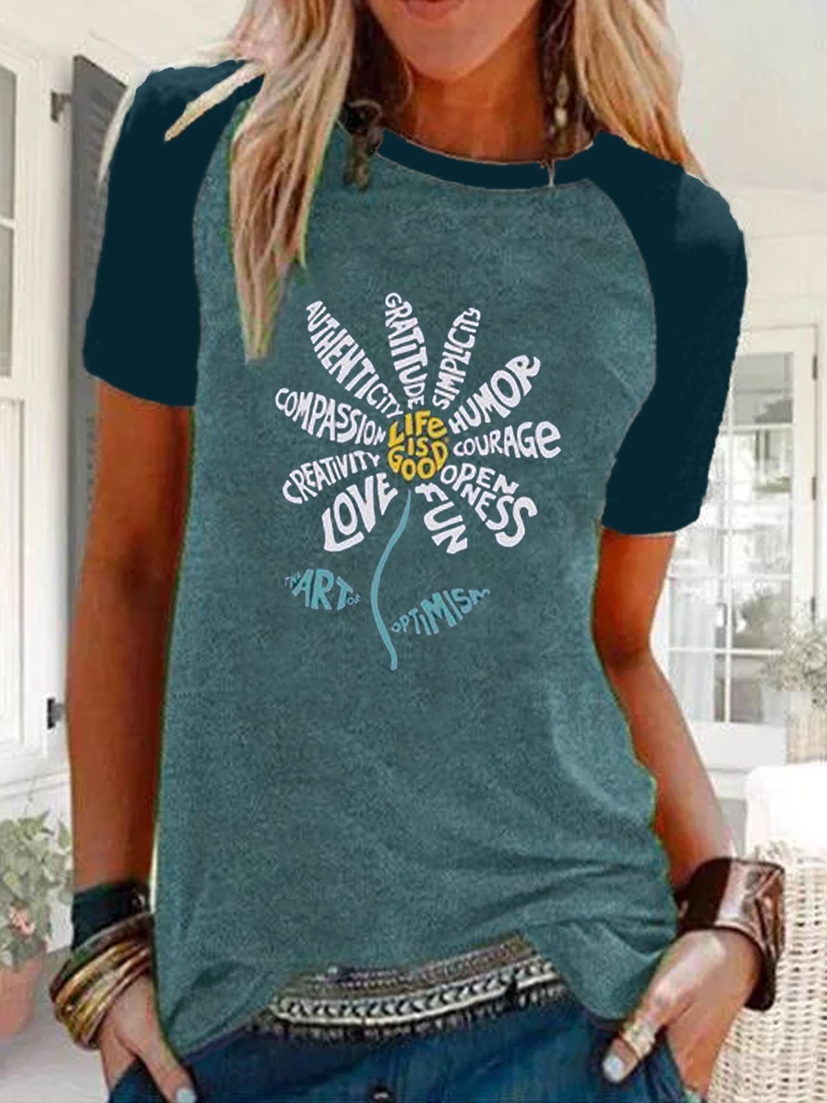 Plus Size Casual Short Sleeve Letter Shirts & Tops