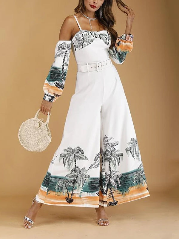 Commuting Belted Printed Colour Off-Shoulder Bare Back Jumpsuit