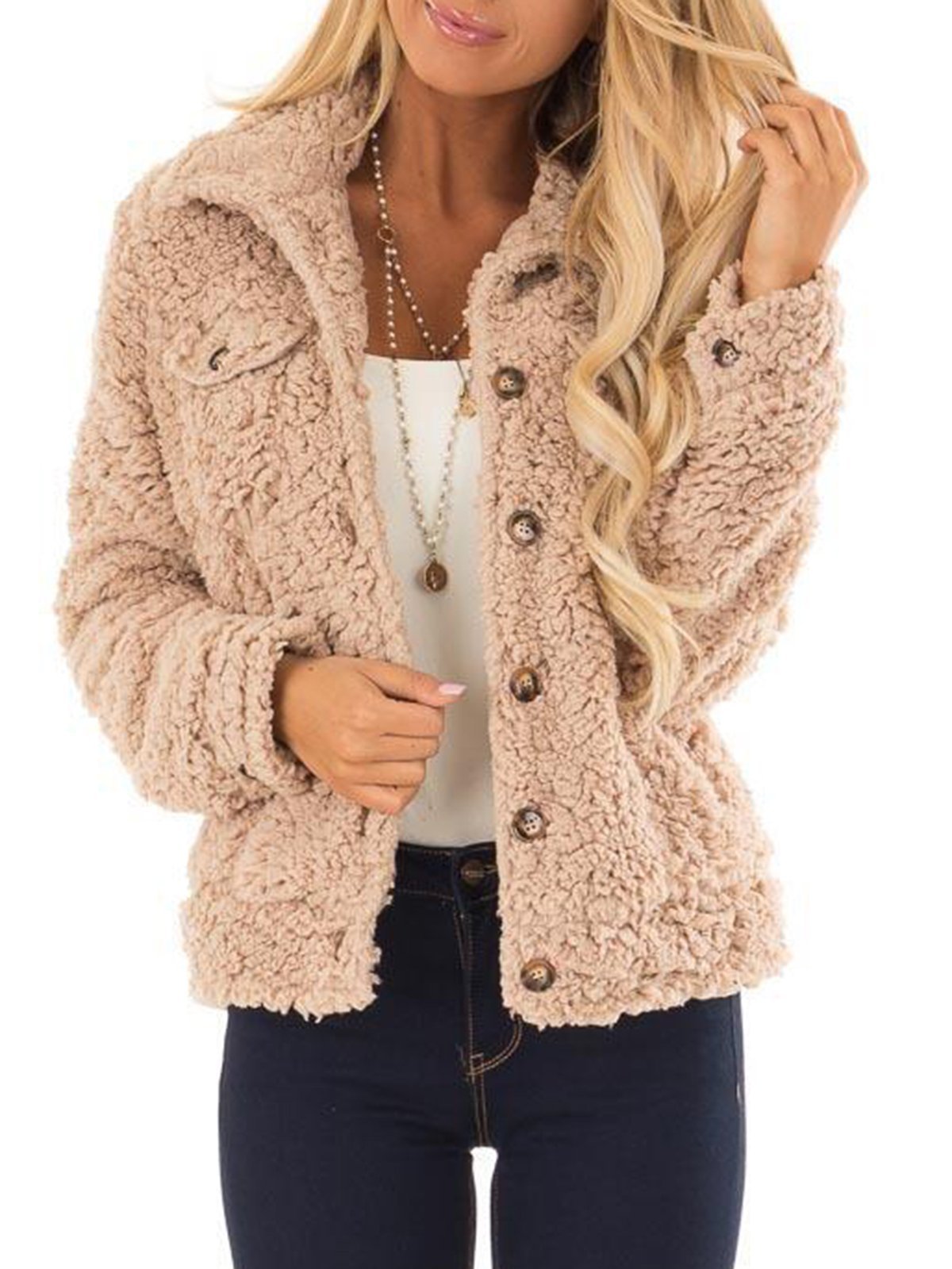 Women Sherpa Coat Cotton Pockets Teddy Bear Coats