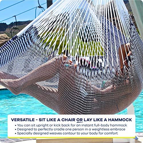 Handwoven Hanging Chair Hammock Swing, Eco-Luxe Weathersafe Hammocks by Yellow Leaf Hammocks, ��Vineyard Haven�� Hammock, Navy Blue & White, Fits 1 Person (330 lbs)