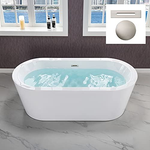 Acrylic Freestanding Bathtub Contemporary Soaking Tub with Brushed