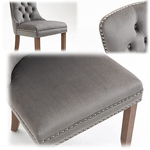 Set of 2 Upholstered Velvet Dining Room Chairs with Nailed Trim