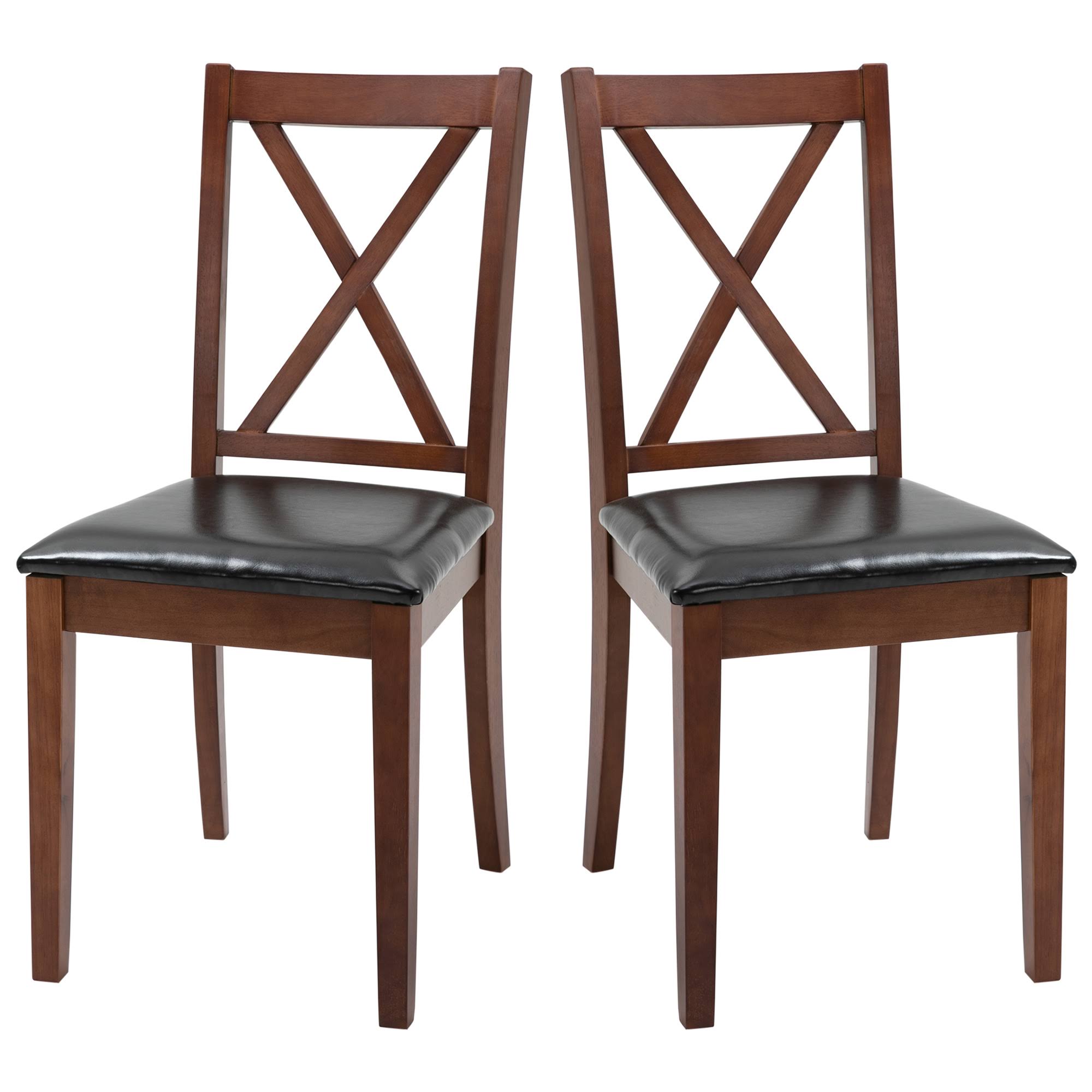 HOMCOM High Back Dining Chairs Set of 2 PU Upholstered Cross Back Design Armless Side Chairs with Solid Wood Legs Black