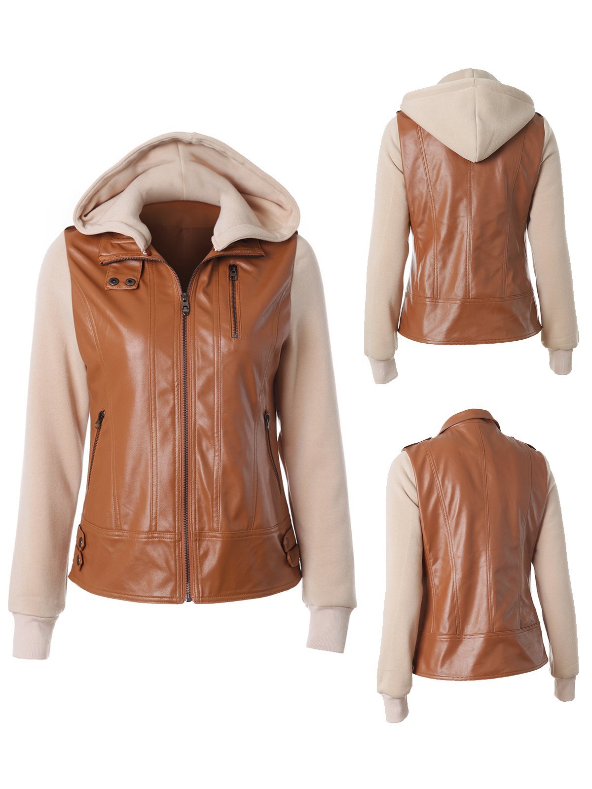 Detachable Cap Paneled Zipper Fashion Jacket