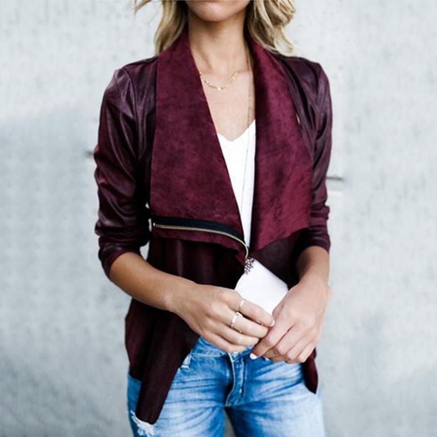 Lapel  Zipper  Plain Jackets