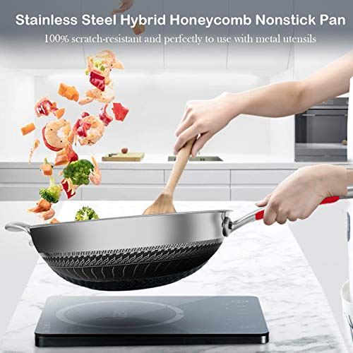 Stainless Steel Non Stick Frying Wok Pan With Lid, PFA,PFOA Free, Wok Stir Fry Pan