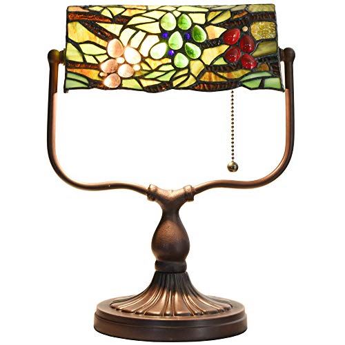 L10764 Stained Glass Banker Desk Lamp for Reading Working/ 14-inches Tall