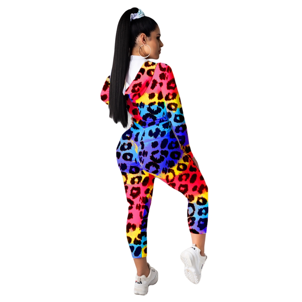Leopard Print Colorful Long Sleeve Tracksuit