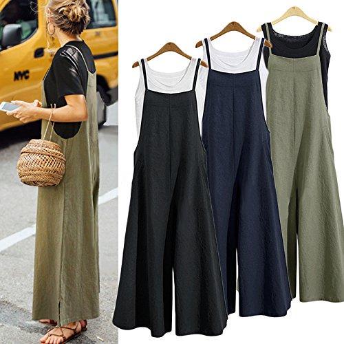 Pockets Linen Casual Loose Solid Plus Size Jumpsuits
