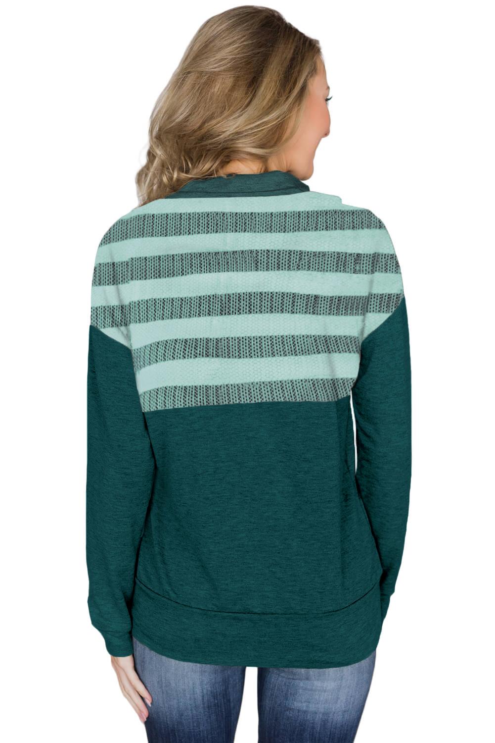 Green Kangaroo Pocket Zip Collar Sweatshirt