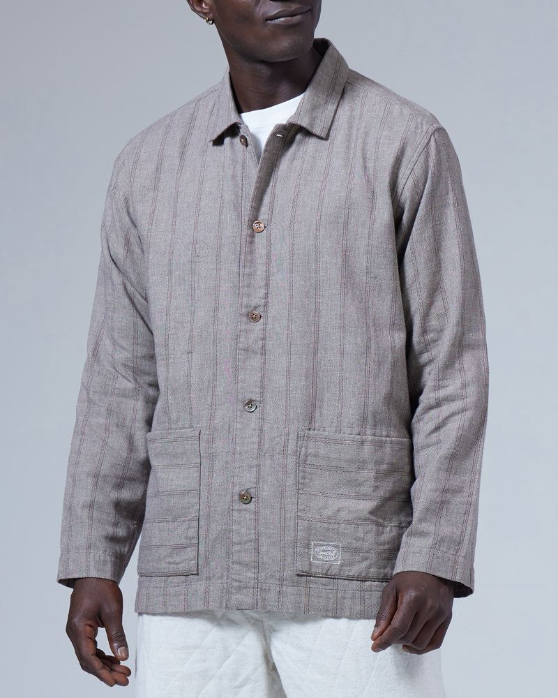 Cotton Linen Melange Stripe Shirt Jacket