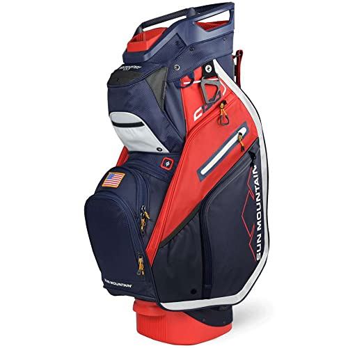 Sun Mountain Mens 2022 C130 14-Way Divided Golf Cart Bag – Navy-RED-White