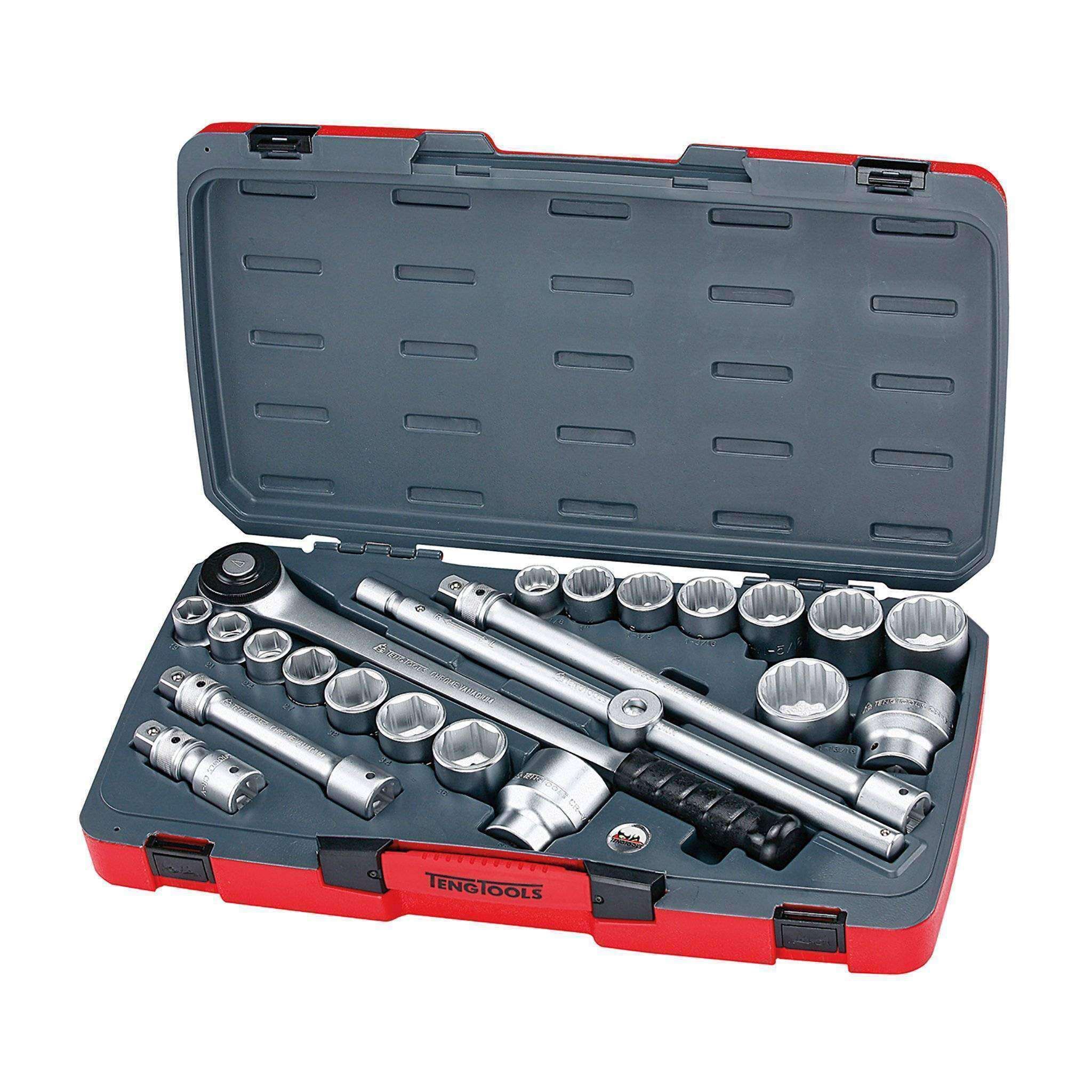 Teng Tools – 22 Piece 3/4′′ Drive Metric and SAE Secure Locking Socket Set – TEN-O-T3422S