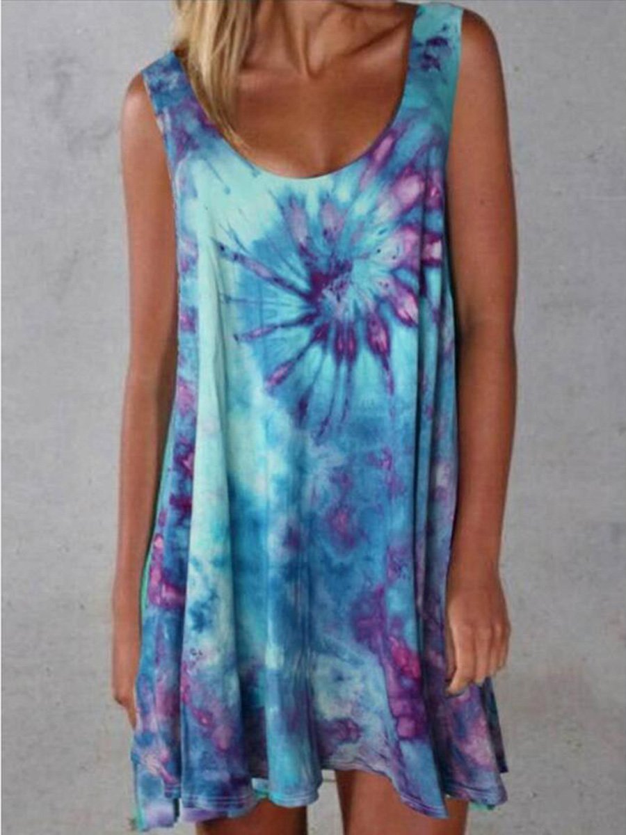 Sleeveless Ombre/tie-Dye Cotton Dresses