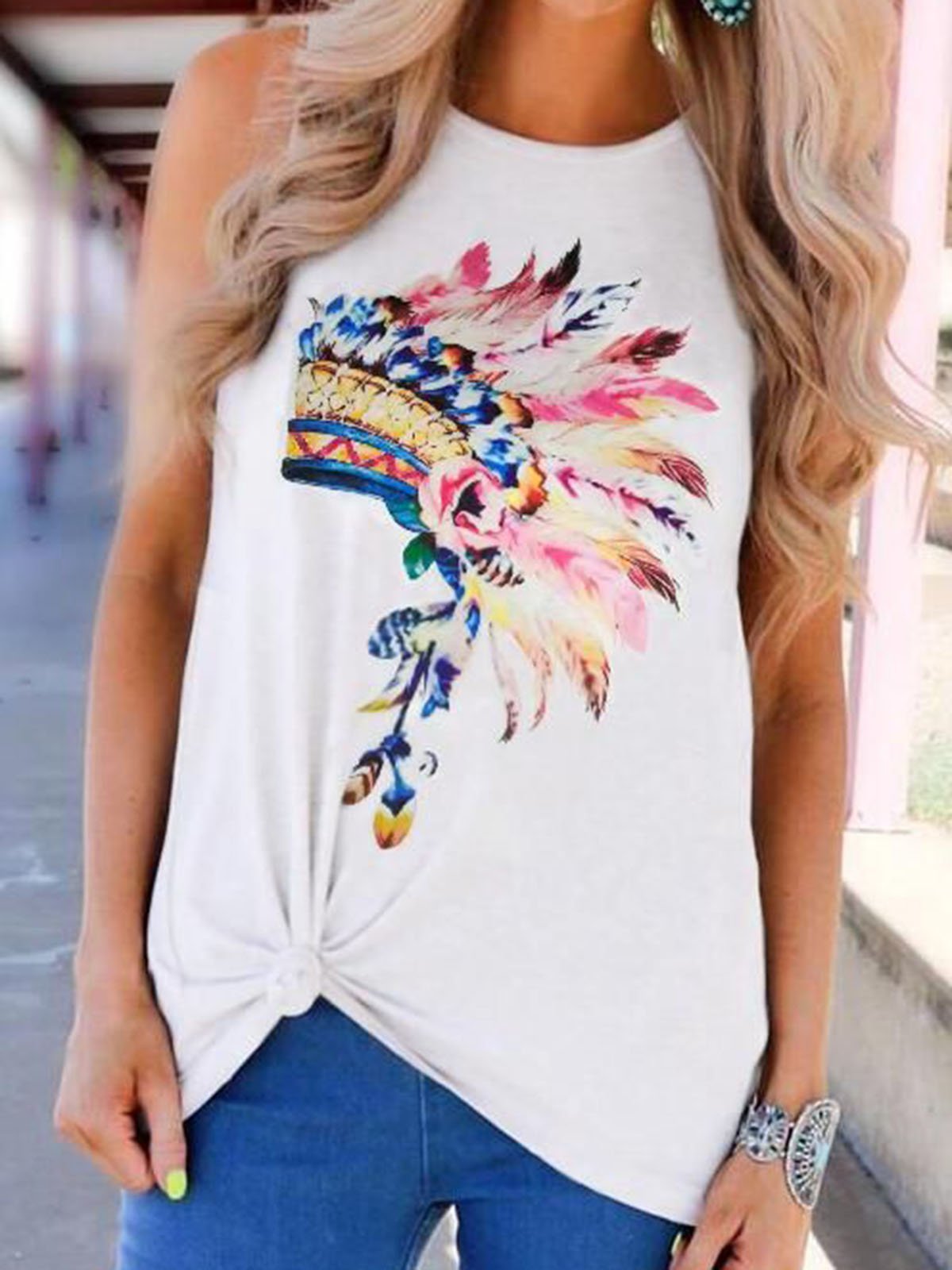 Vintage Sleeveless Printed  Shirts & Tops