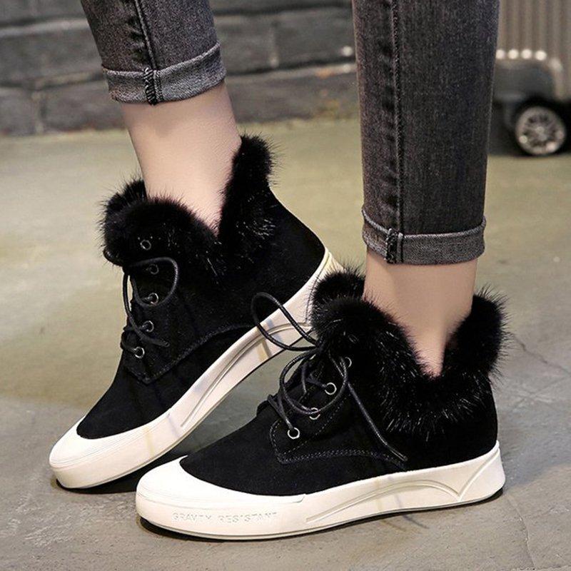 New Style Chelsea Boots Flocking Casual Lace-up Ankle Booties For Women