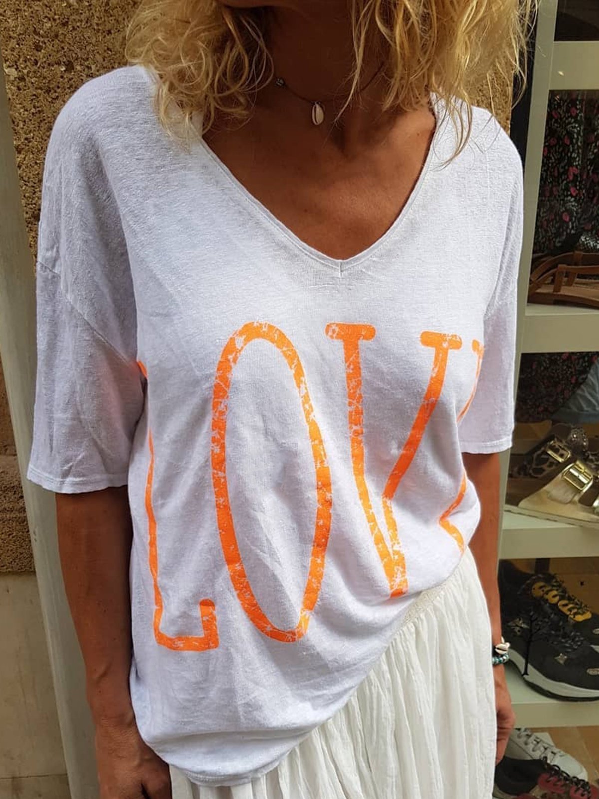 Casual V Neck Floral Letter Shirts & Tops