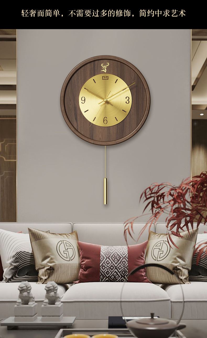 Living room household fashion solid wood pure copper wall clock