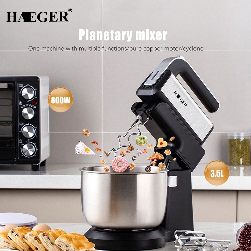 HAEGER Planetary Mixer Stand Mixer 2 in 1 Food Processors Hand Mixer Electric Mixer with Bowl