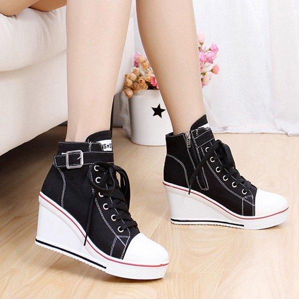 Women Korean Style Canvas Wedge Heel Casual Big Size Shoes