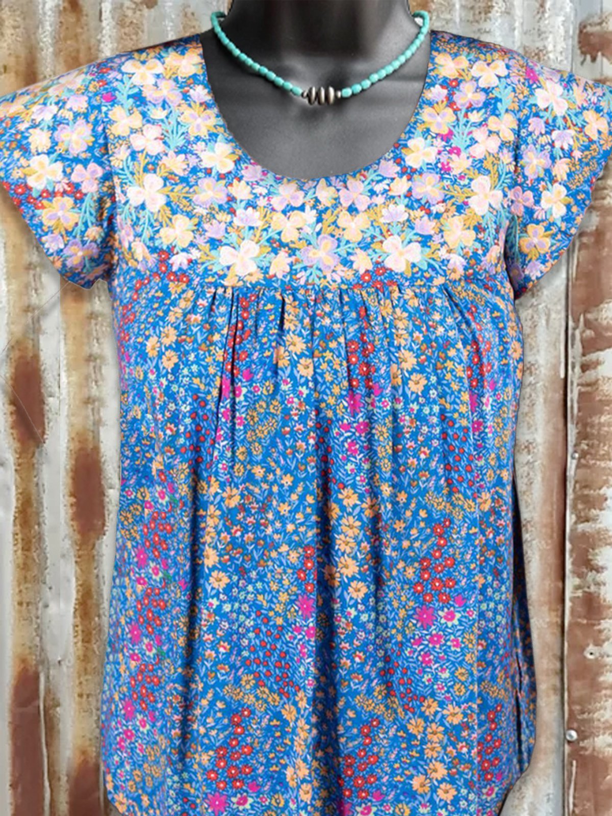 Boho Cotton-Blend Floral-Print Short Sleeve Floral Shirts & Tops