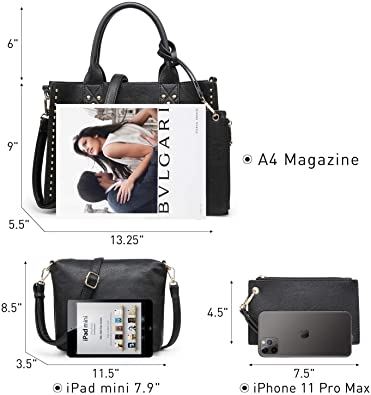 Women Vegan Leather Handbags Fashion Satchel Bags, 3pcs 0620 Bronze New