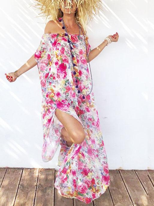 Women Casual Floral Off Shoulder Sleeveless Dress