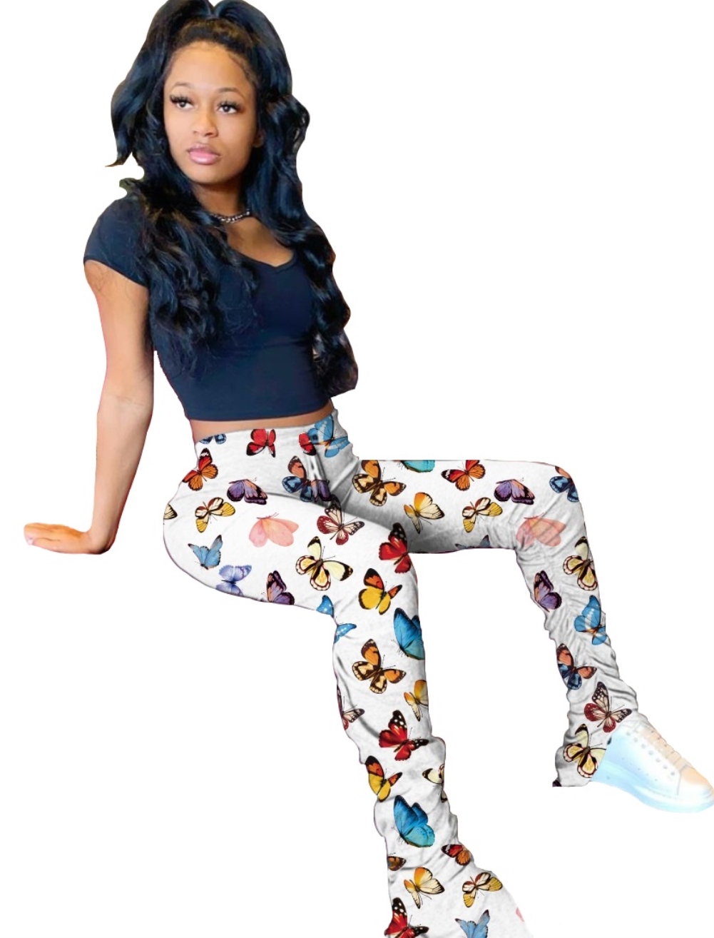 Sexy High Waist Butterfly Stacked Pants